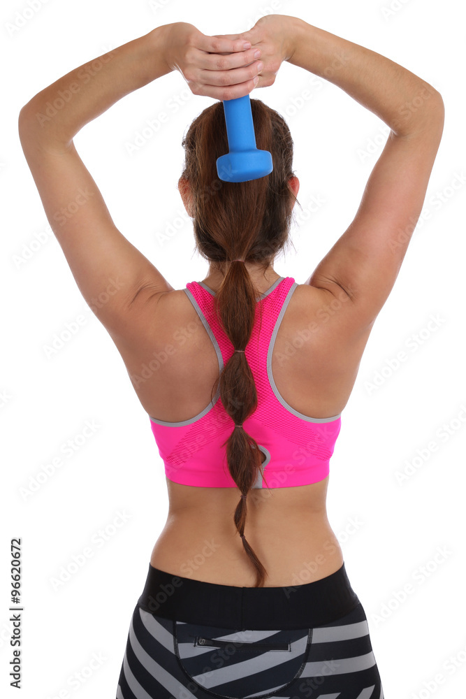 Fitness Frau beim Sport Workout Training mit Hantel Trizeps Rüc Fitness Frau beim Sport Workout Training mit Hantel Trizeps Rüc