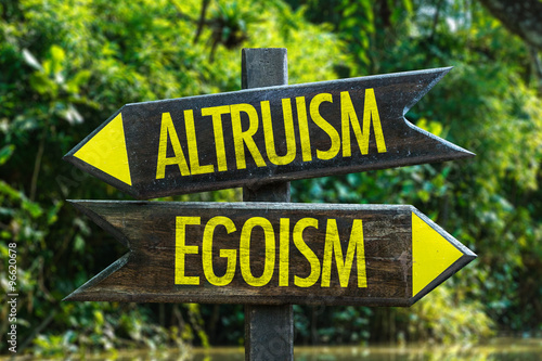 Slika na platnu Altruism - Egoism signpost with forest background