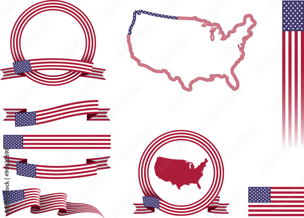 USA Banner Set Set of vector graphic ribbons and banners representing