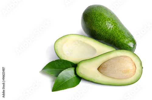 two fresh avocado isolated on white background.