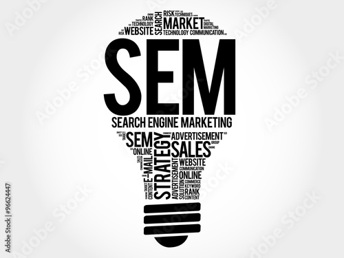SEM (Search Engine Marketing) bulb word cloud, business concept