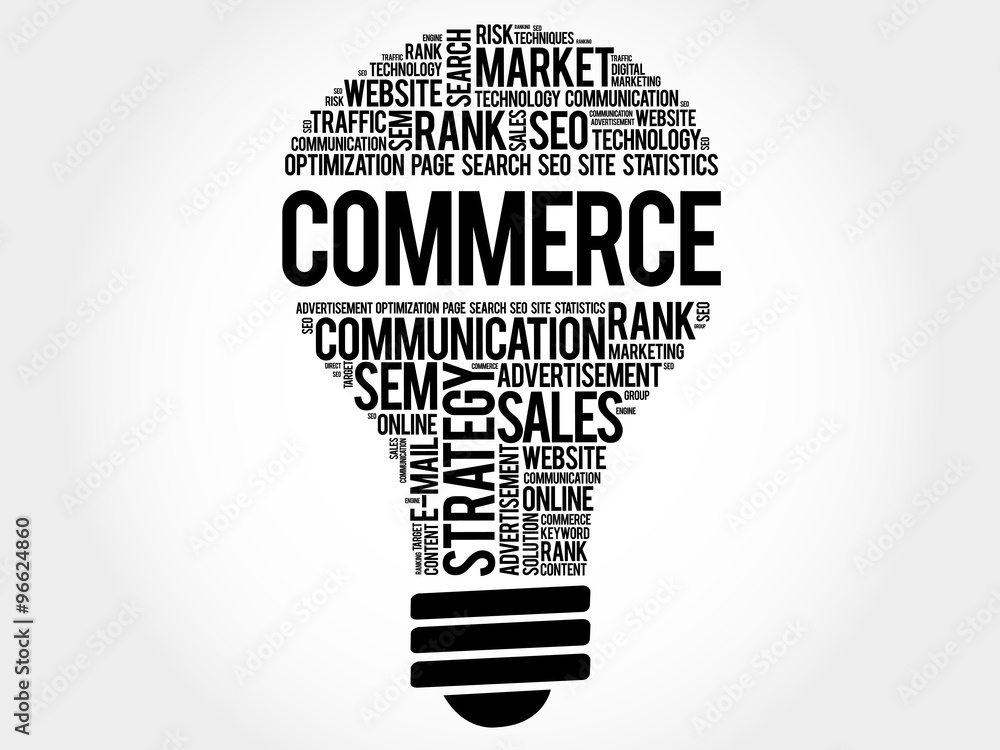 COMMERCE bulb word cloud, business concept COMMERCE bulb word cloud, business concept