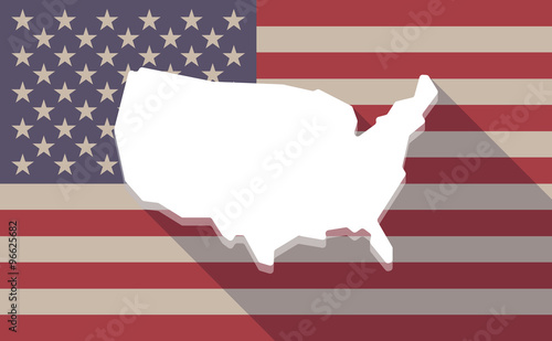 Long shadow vector USA flag icon with  a map of the USA