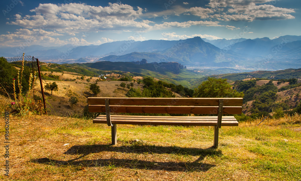 Meteora. Bench to contemplate the beautiful valley