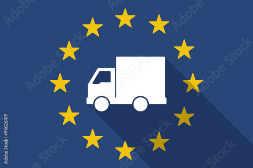 European Union  long shadow flag with a  delivery truck
