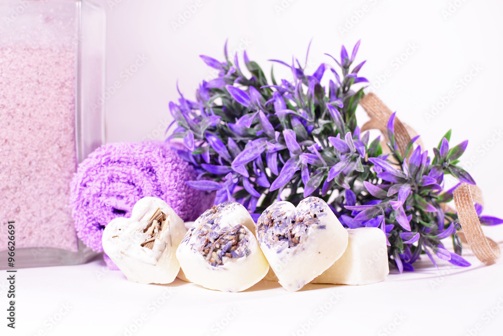 Spa soap hearts with a lavender flowers Spa soap hearts with a lavender flowers
