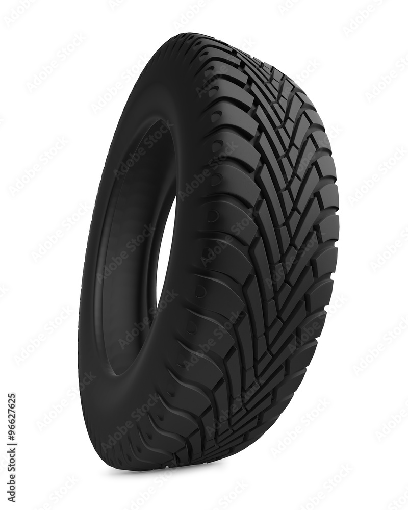 Single automobile tire isolated on white background.