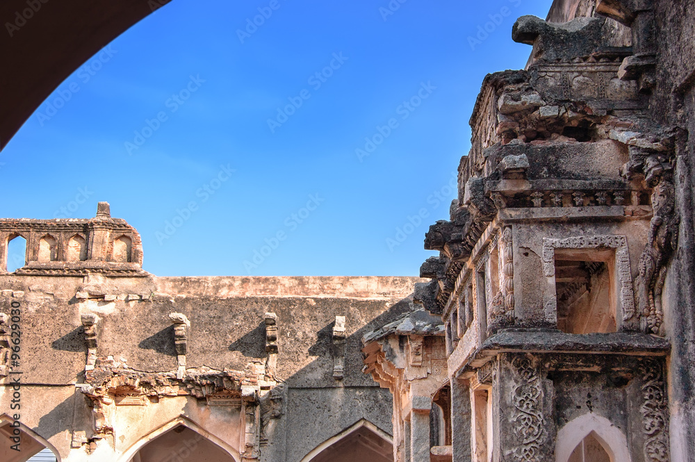 Queen's Bath - ancient ruins of Vijayanagara Empire, Hampi, Karnataka, India.