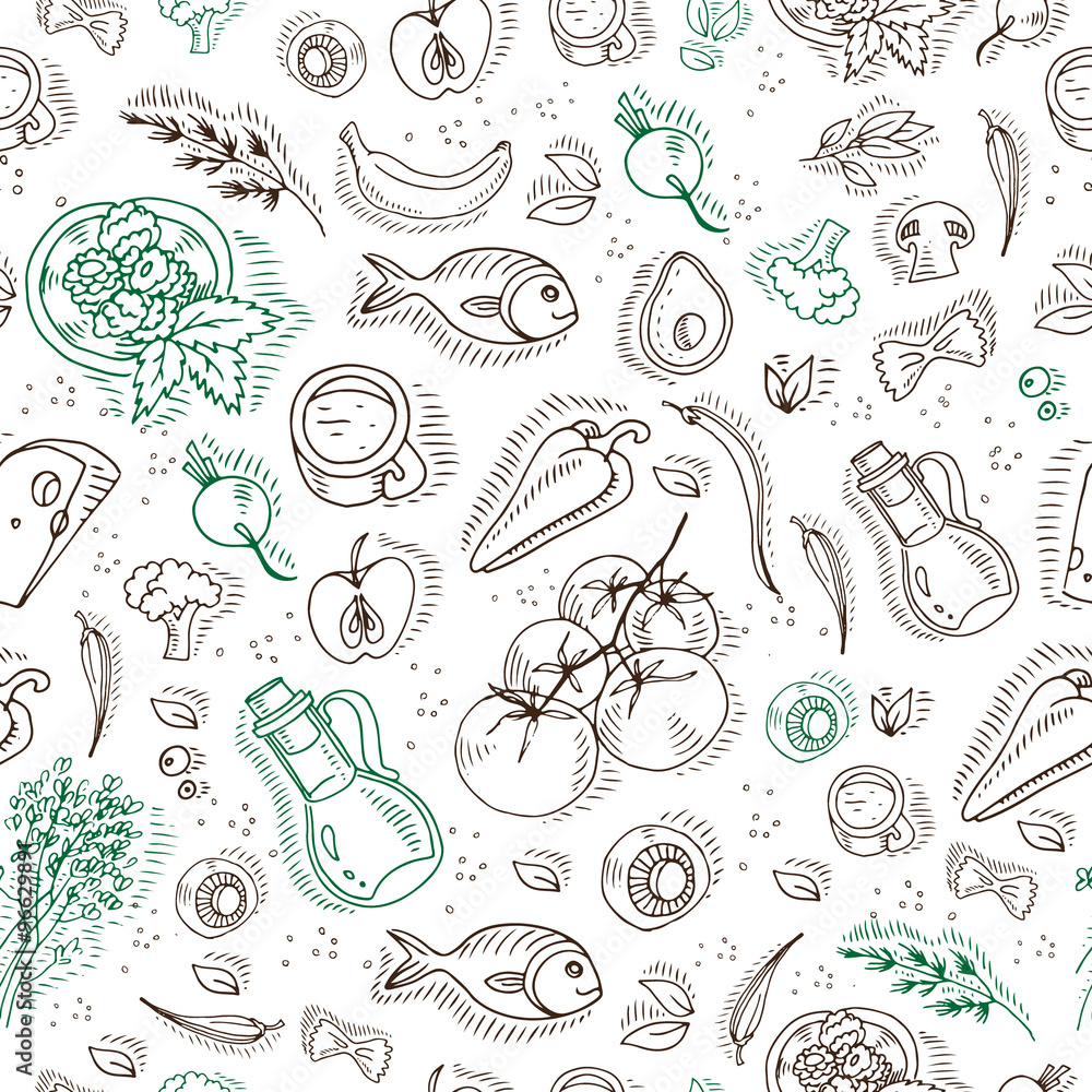 Organic food seamless pattern template. 
