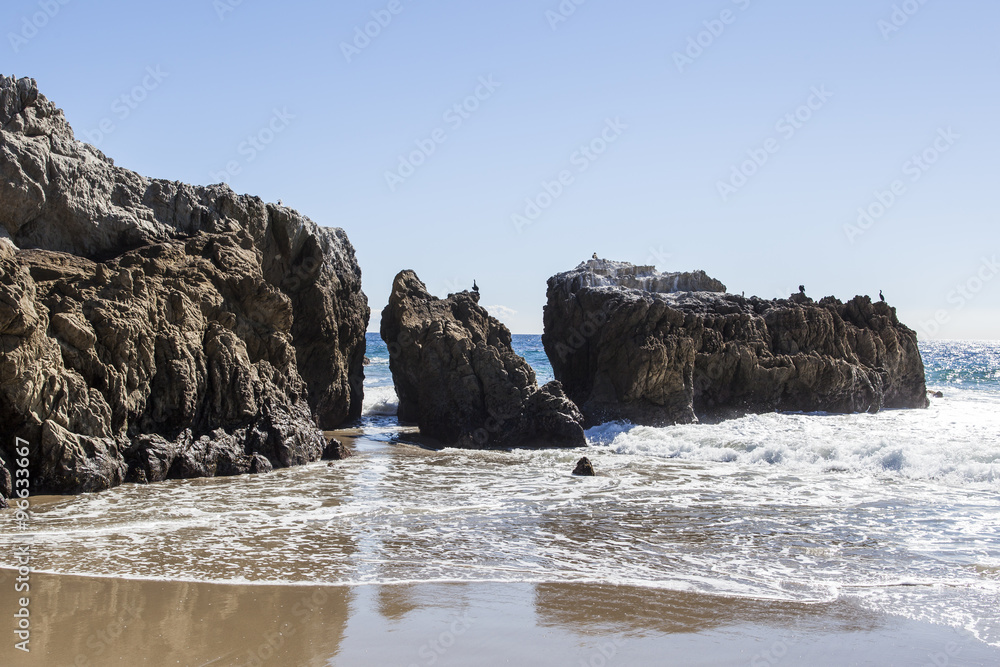Rock formations on a beach in Southern California. 