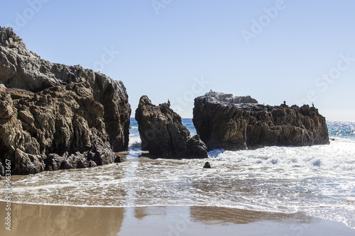 Rock formations on a beach in Southern California. 