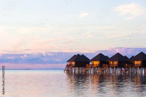 Fototapeta Naklejka Na Ścianę i Meble -  Water villas, bungalows on ideal perfect tropical island