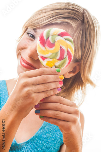 Teenager with colorful lollipop