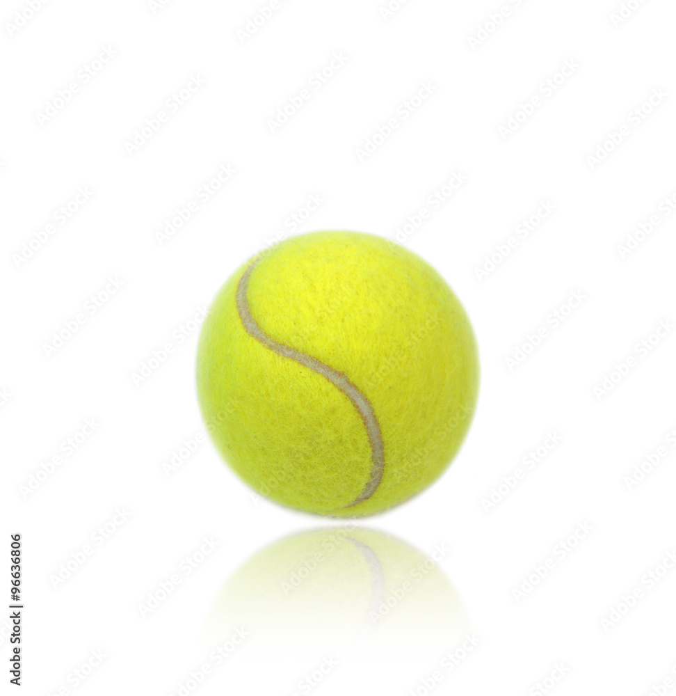 Tennis ball with reflection isolated on white background.