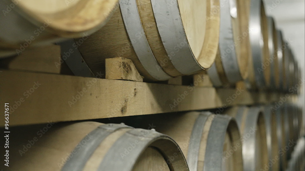 Oak barrels for whiskey - dolly motion Oak barrels for whiskey - dolly motion