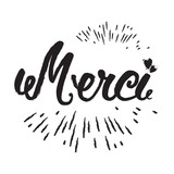 Merci hand lettering. Modern brush calligraphy. The handwritten word Thank you in French