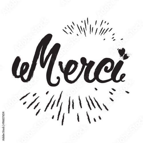 Merci hand lettering. Modern brush calligraphy. The handwritten word Thank you in French