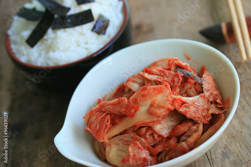 Kimchi cabbage and steamed rice