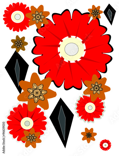 Flores rojas al estilo naipe felices, jóvenes y joviales además de bellas en una explosión controlada y armónica de presencia y señorío