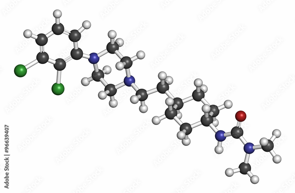 Cariprazine antipsychotic drug molecule. 