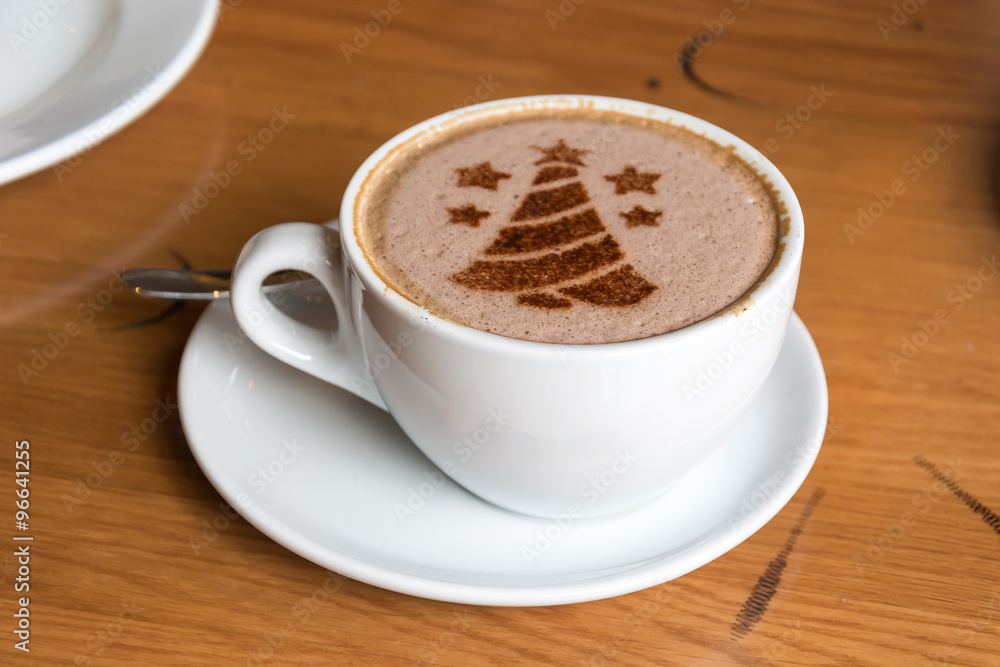 christmas tree, drawing on latte art coffee cup christmas tree, drawing on latte art coffee cup