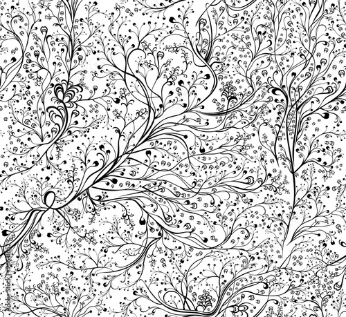Black and white abstract background. Seamless pattern branches intertwined.