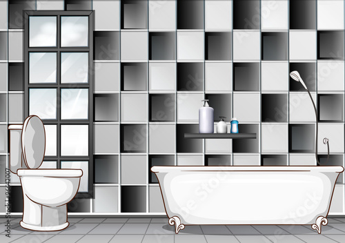 Bathroom with black and white tiles