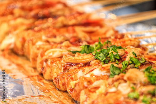 Barbecue stinky tofu at night street market(vegan)  photo