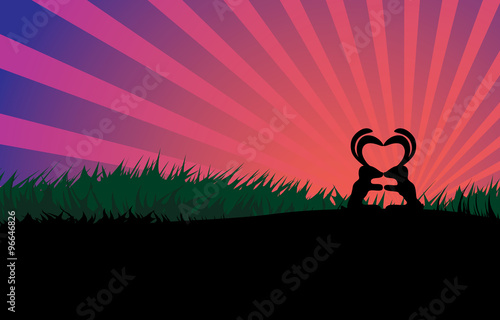 Kissing rabbits couple silhouette