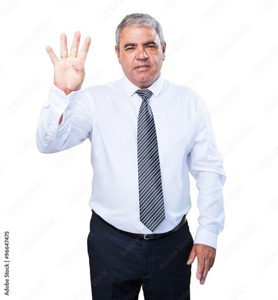 mature man doing number four sign mature man doing number four sign