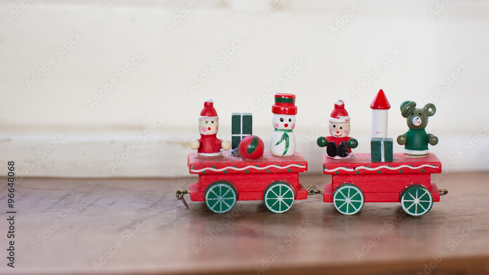 christmas wooden toy and white copy space