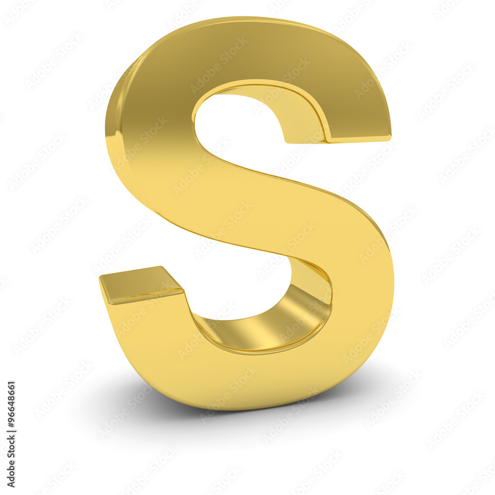 Gold 3D Uppercase Letter S Isolated on white with shadows Gold 3D Uppercase Letter S Isolated on white with shadows