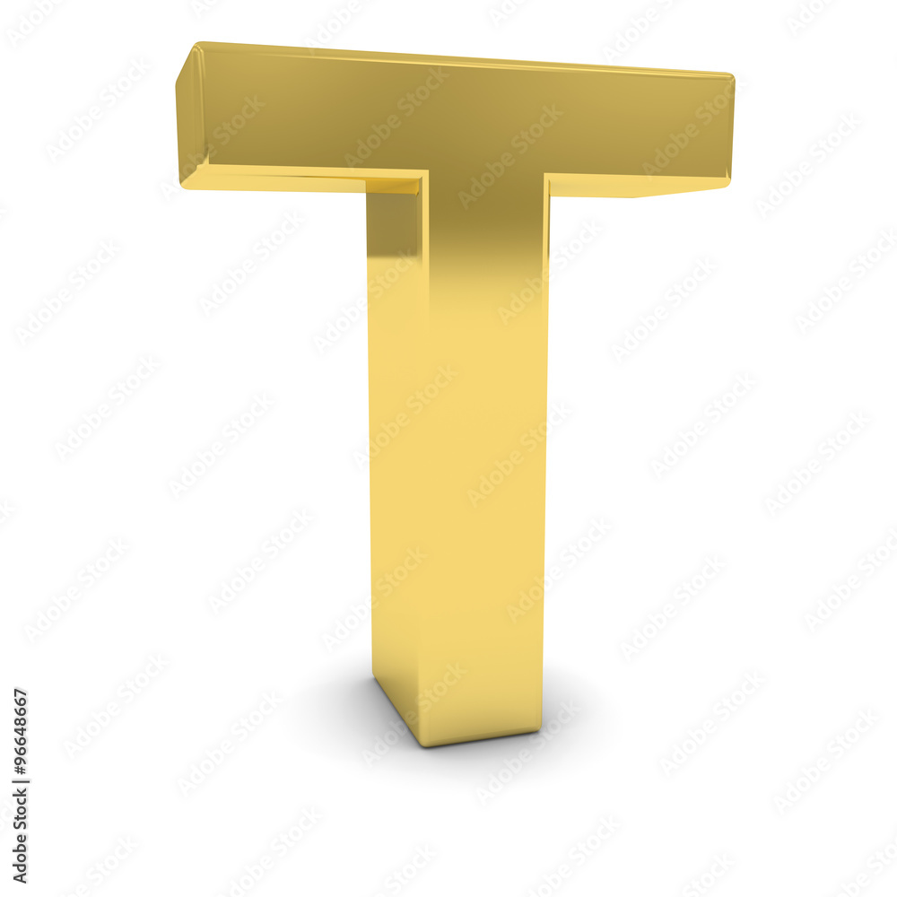 Gold 3D Uppercase Letter T Isolated on white with shadows Gold 3D Uppercase Letter T Isolated on white with shadows