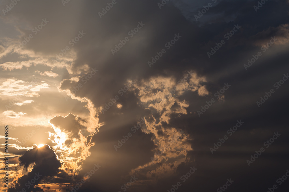 colorful sunset sky background with clouds and sun light