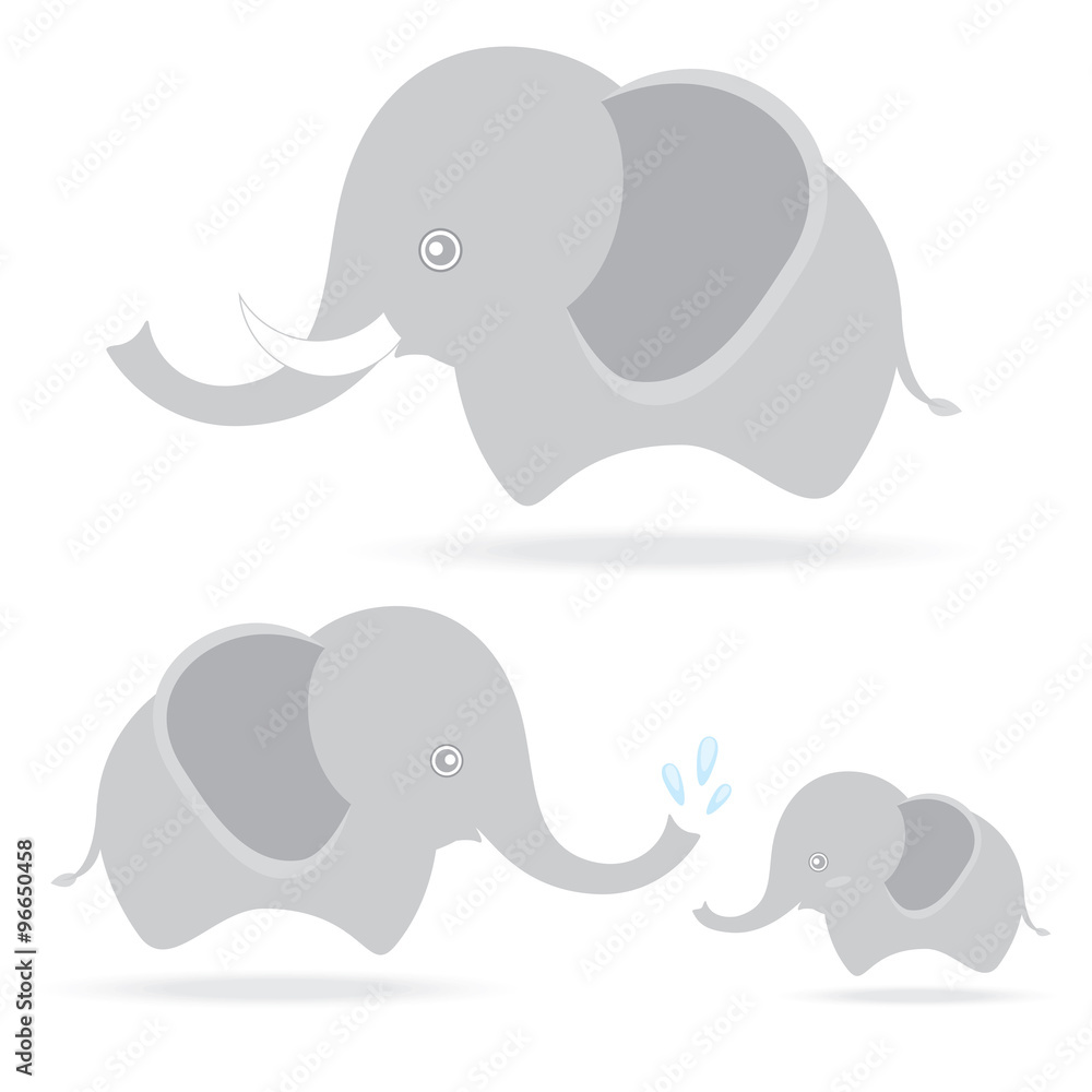 Obraz premium cute elephant family, cartoon drawing thailand