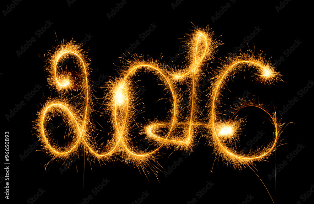 Happy New Year - 2016 with sparklers on black Happy New Year - 2016 with sparklers on black