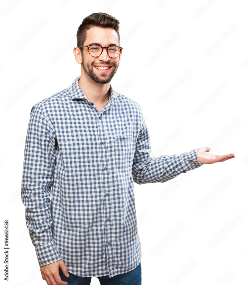 young man holding gesture young man holding gesture