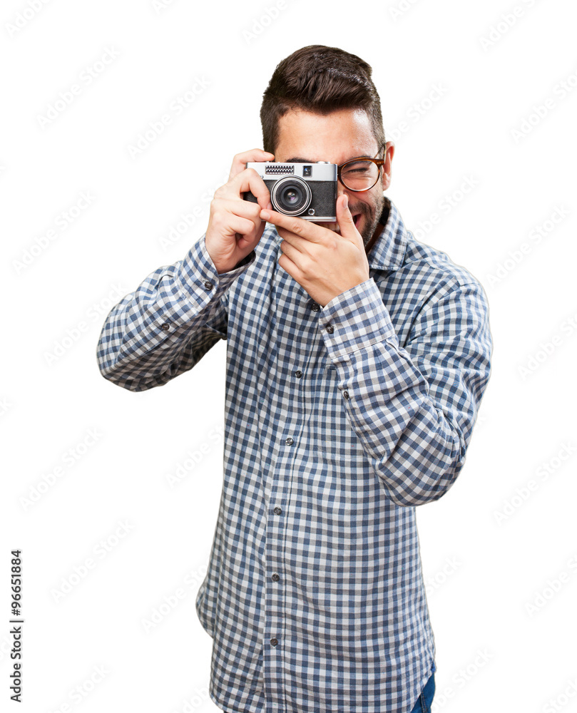 happy man taking photos happy man taking photos