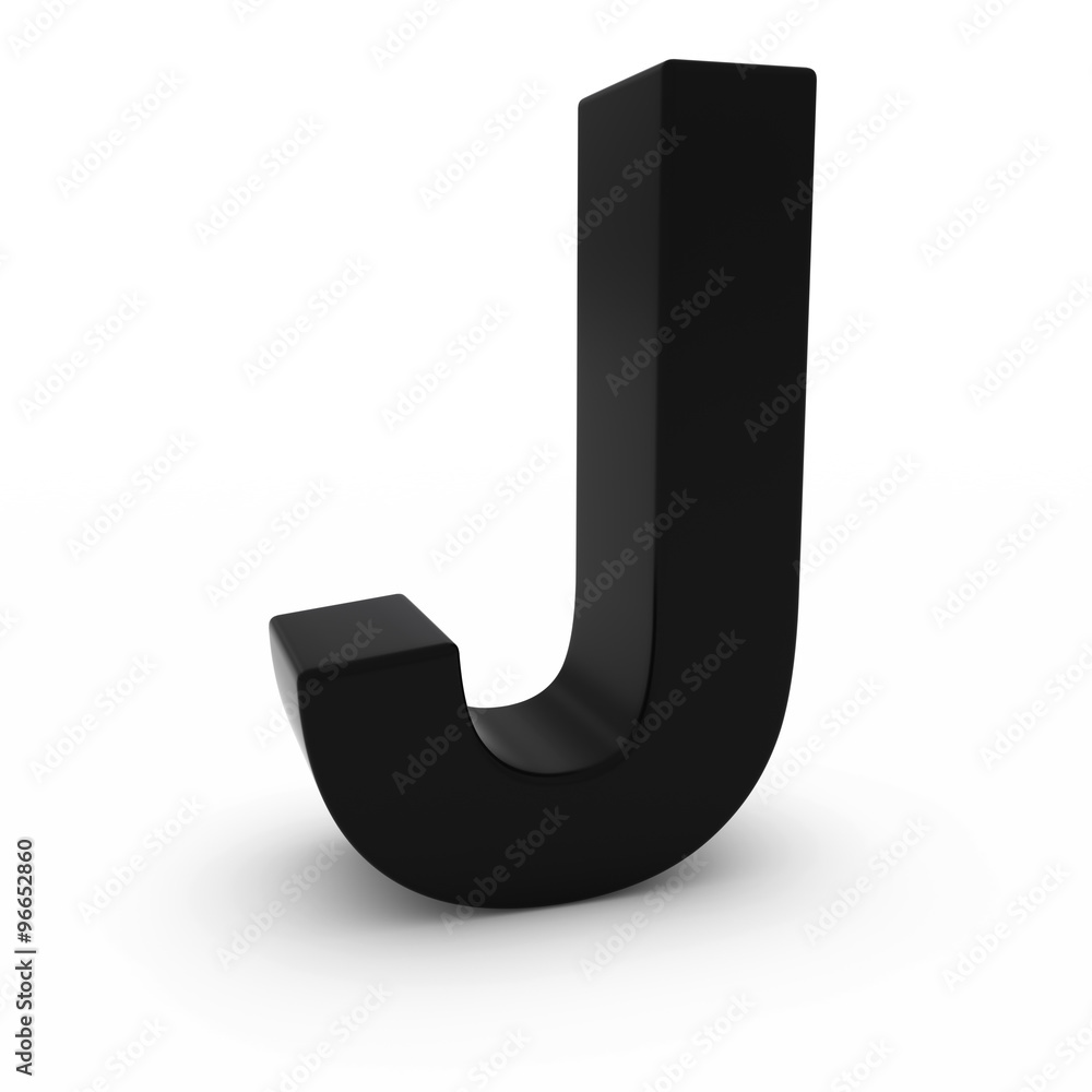 Black 3D Uppercase Letter J Isolated on white with shadows Black 3D Uppercase Letter J Isolated on white with shadows