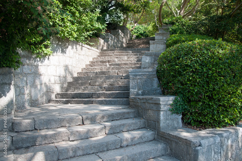 Old stone stairs in Nikitsky botanical garden, Crimea