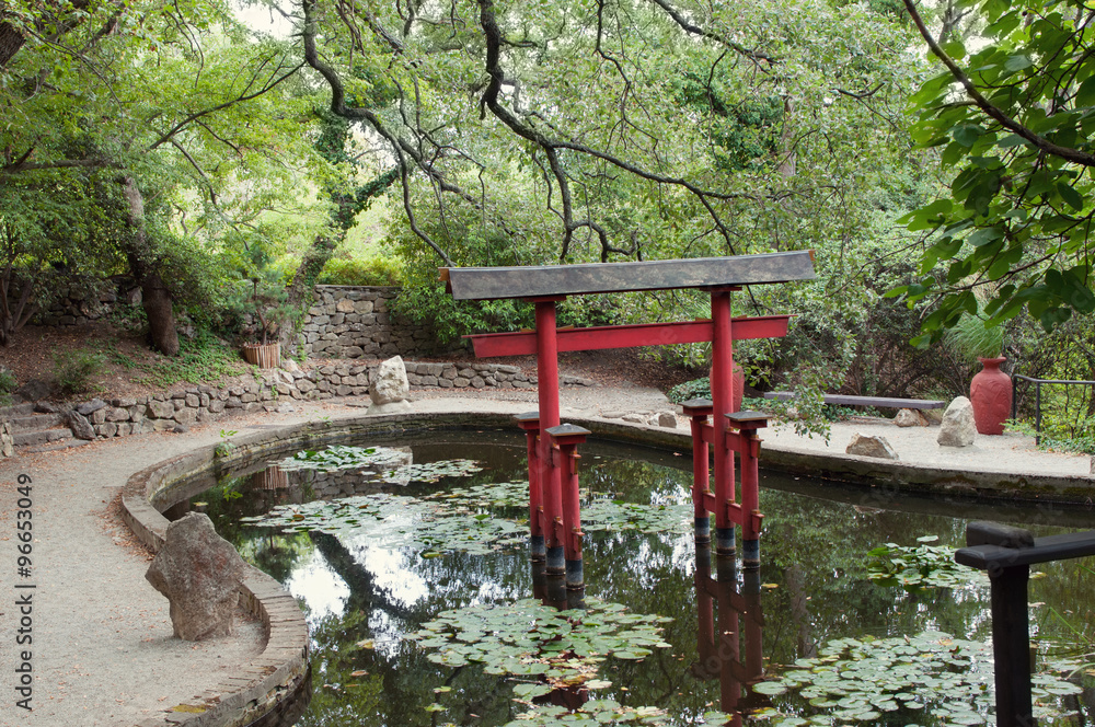 Japanese style garden with pagoda in one of crimean parks Japanese style garden with pagoda in one of crimean parks