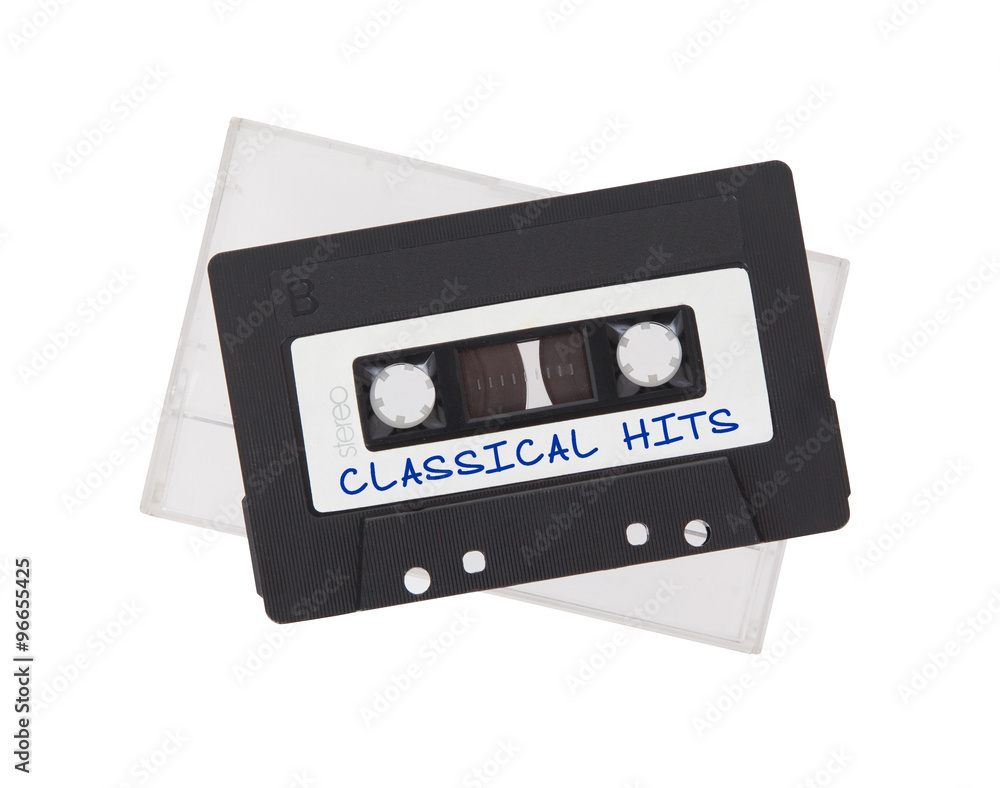 Fototapeta premium Vintage audio cassette tape, isolated on white background