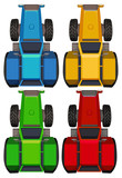 Top view of tractors in four colors