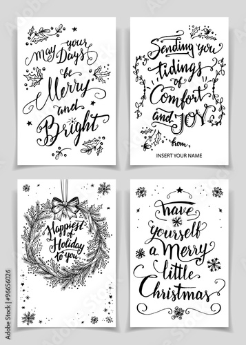 Greeting cards bundle in black isolated on white background. A unique set of calligraphic greeting cards and flyers for printing and design