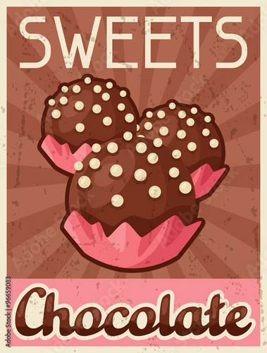 Poster with chocolate candy in retro style