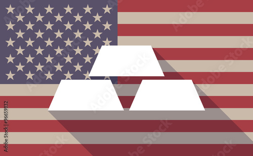 Long shadow vector USA flag icon with three gold bullions