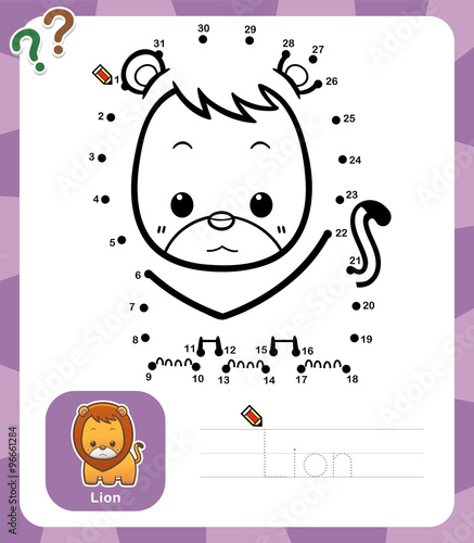 Fototapeta Naklejka Na Ścianę i Meble -  Vector Illustration of Education dot to dot game - Lion