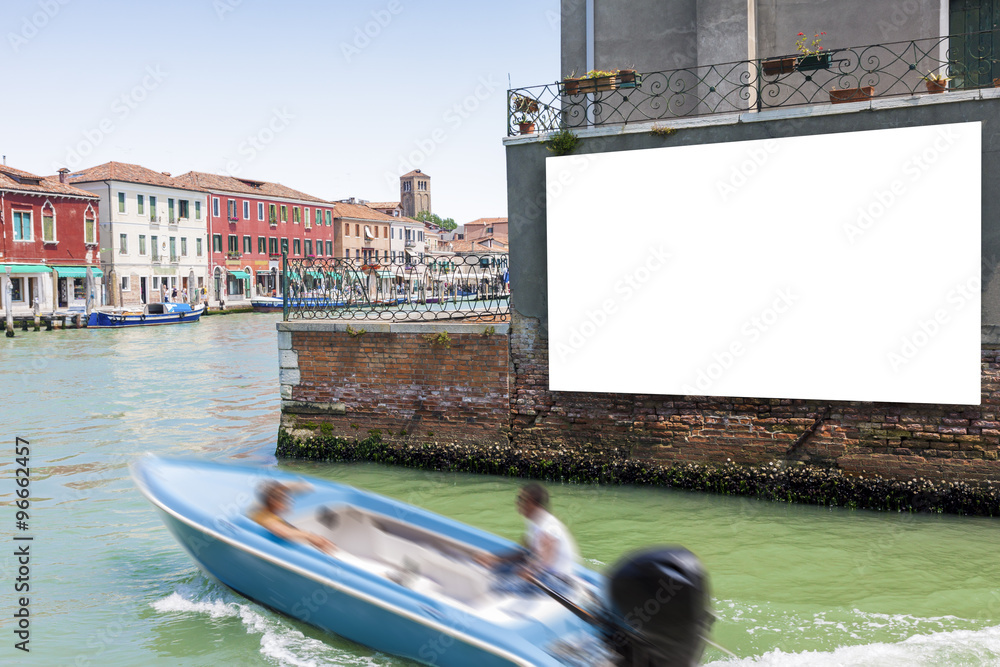 Fototapeta premium Blank billboard with copy space on the wall in Venice, Italy