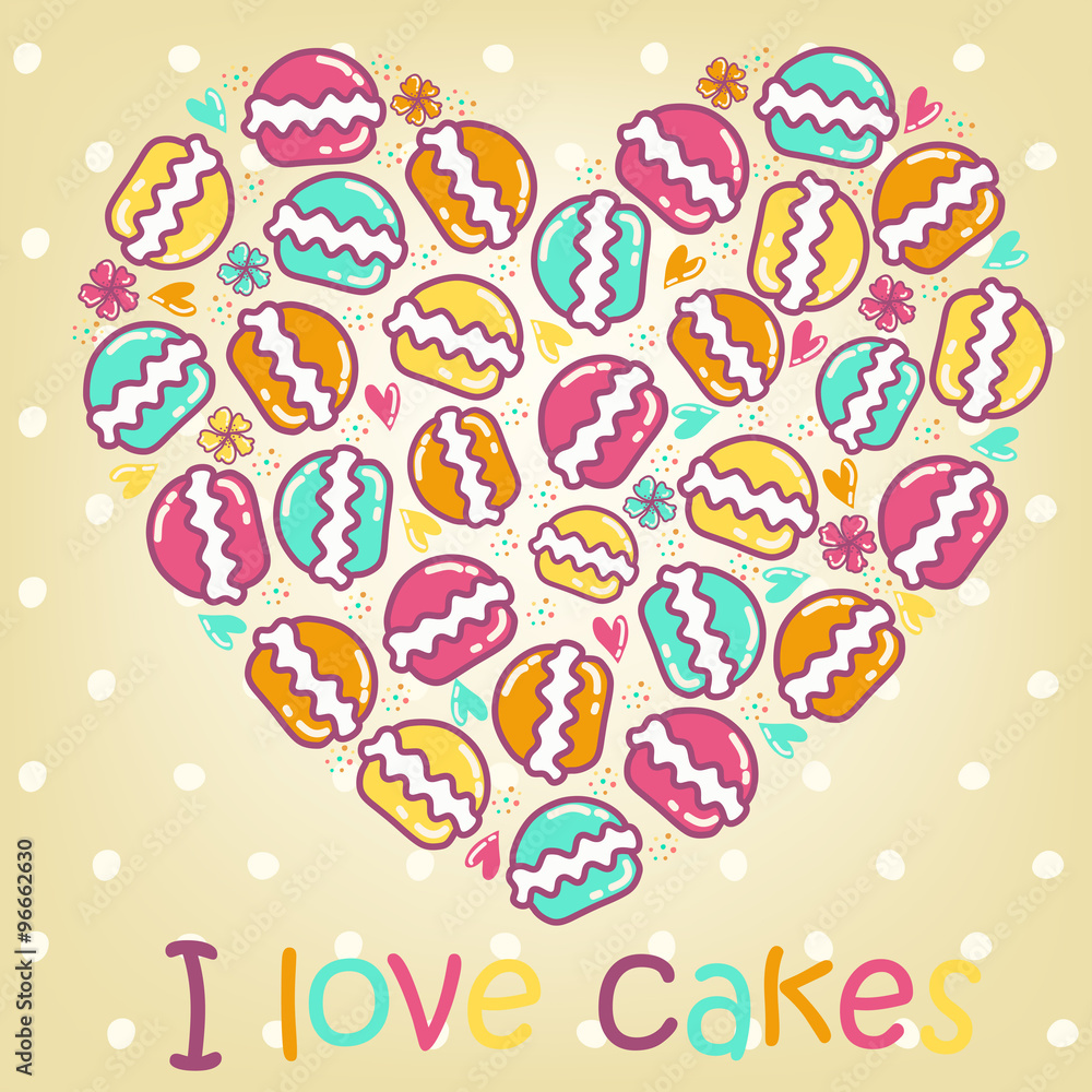 Sample cards and cakes on a beige, mottled background Sample cards and cakes on a beige, mottled background