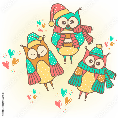 Sample cards with funny owls